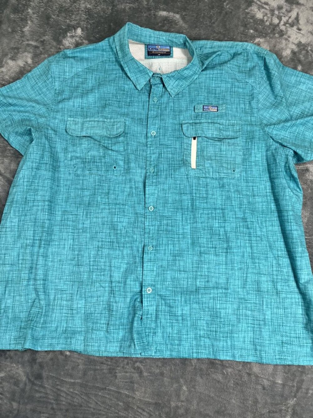 Xcaster Outdoor Mens UPF Aqua Plaid Short-Sleeve Button-Up Fishing Shirt 4XL